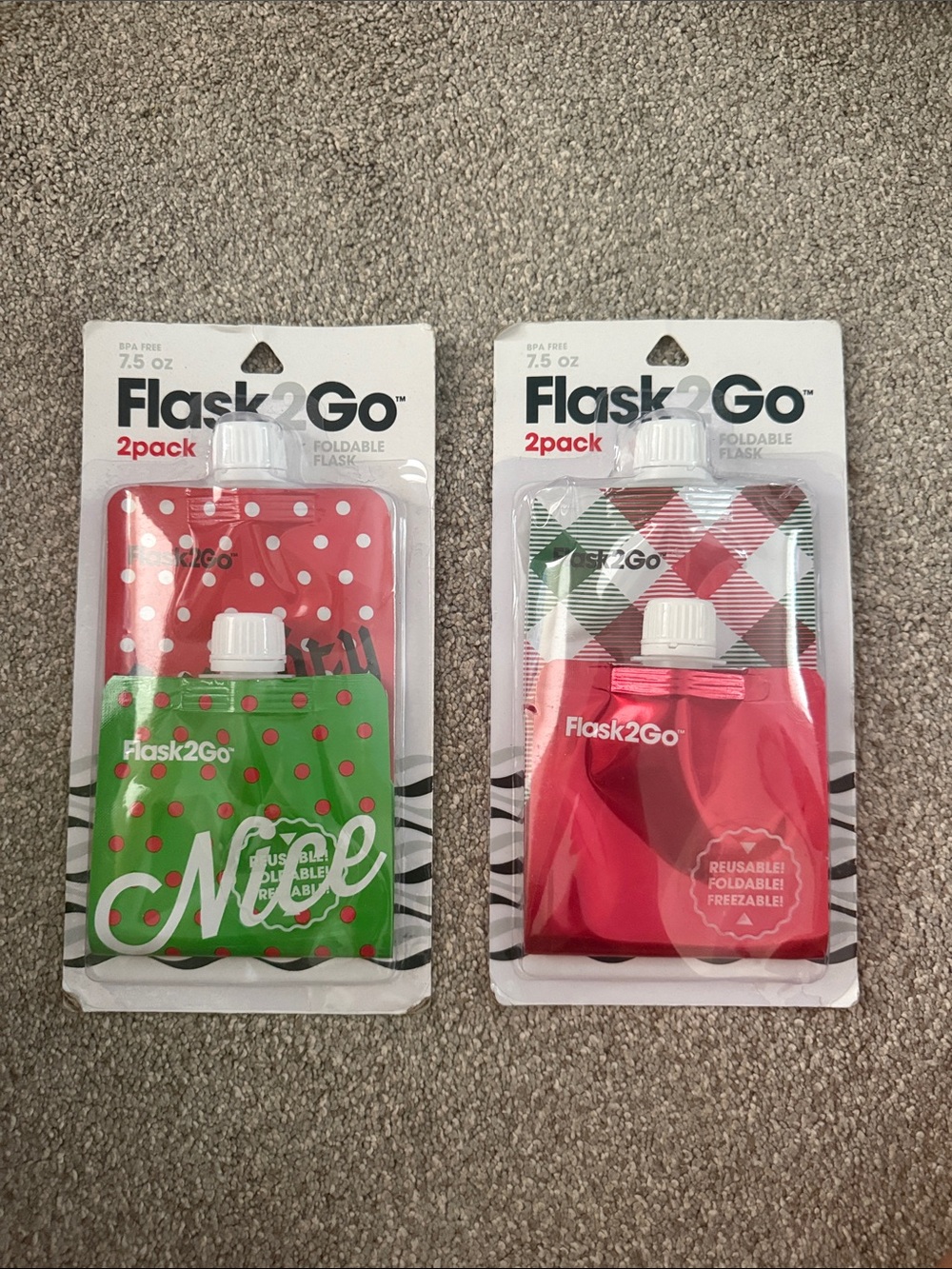 Reusable Foldable Party Flasks - Red & Green (2-Pack)